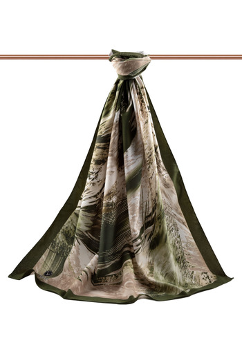 Vissona Luxurious Medina Silk Brush Patterned Khaki Colored 75X195 Non-Crimp Shalm Moss Crepe Stitch Type Italian Stitched