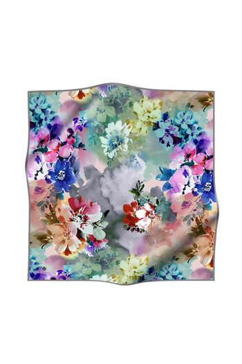 Vissona 100% Twill Silk Floral Patterned Gray Colored 90X90 Scarf Sewing Shape: Hand Sewing