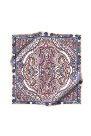 Vissona 100% Twill Μεταξωτό Κασκόλ με Σχέδιο Etro σε Κρεμ Χρώμα 90x90 Μέθοδος Ραπτικής: Ράψιμο στο Χέρι