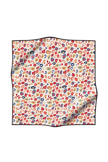 Vissona 100% Twill Μεταξωτό Πολύχρωμο Κασκόλ με Λεοπάρ Σχέδιο, Πορτοκαλί - Κίτρινο Χρώμα, Ραμμένο στο Άκρο, Σχήμα Ραμμένο στο Χέρι