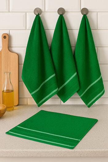Benetton Home 5 Pieces Bath Towel Hand Face Body Dark Green 100% Cotton 30X50 cm Face Towel
