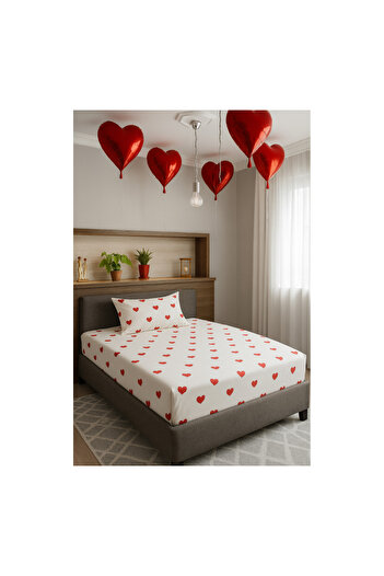 Felina Home Cotton Single Fitted Sheet Set 120X200 Red Heart Patterned
