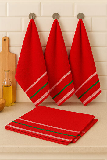 Benetton Home 5 Pieces Bath Towel Hand Face Body Red 100% Cotton 30X50 cm Face Towel