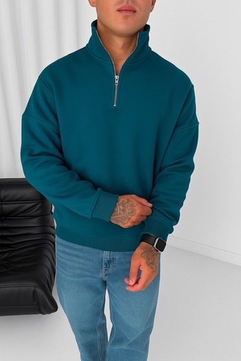 İLKCET MODA Світшот Fermuarlı İndigo Oversize Unisex
