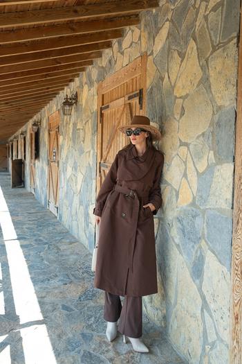 LOCCO Women's Pocket Collar Trench Coat Brown