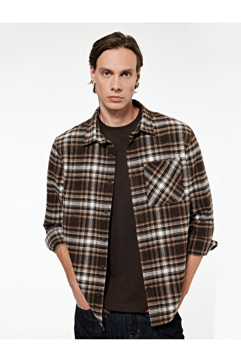 Koton Long Sleeve Buttoned Plaid Lumberjack Shirt with Pocket Detail