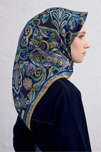 Armine Φουλάρι Sura Pure Silk 9421 - 08 Μικτό σχέδιο σε μπλε ναυτικό
