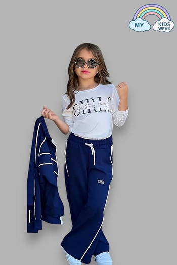 My Kids Wear طقم بدلة رياضية مدرسية للبنات باللون الأزرق الداكن مع 3 جيوب، للأعمار من 5 إلى 14 سنة، 12038