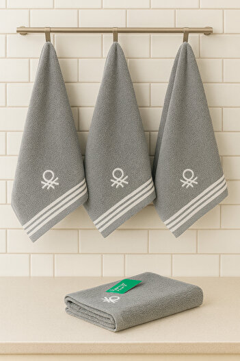 Benetton Home 5 Pieces Bath Towel Hand Face Body Gray 100% Cotton 30X50 cm Face Towel