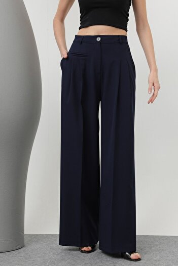 Byelmira Women's Pocket Detailed Navy Blue Trousers