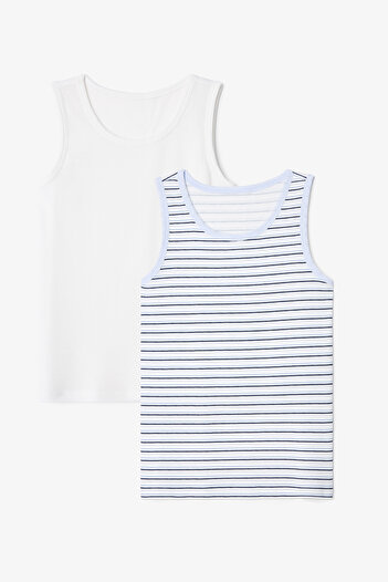 Penti Off-White Boy's Captain Line Striped 2-Piece Undershirt