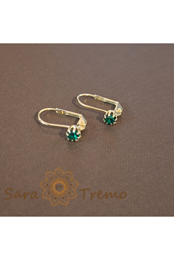saratremo Gold-Plated Earrings with Classic Hook and Green Zirconia Crystal