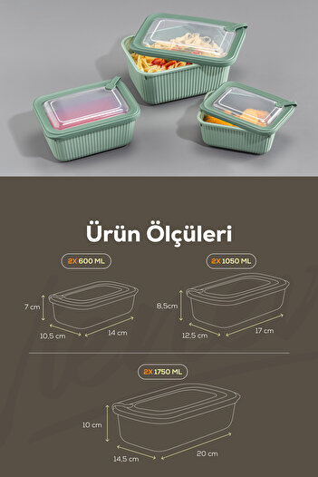 Vienev Set of 6 Vip Rectangular Microwave and Diffracted Suitable Storage Containers Green 2X(1750,1050,600 ml)