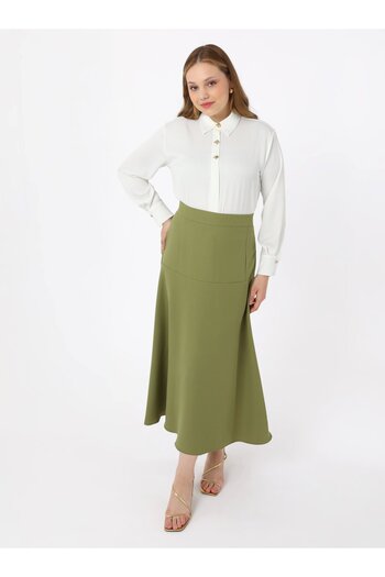 ALİA Khaki Large Size Flounce Skirt - Alia