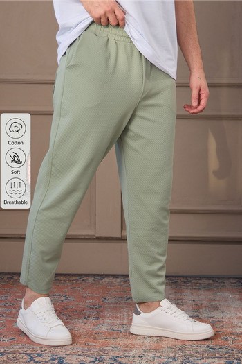 COMBİNE MİCHAİL Men's 100% Cotton Short Leg Classic Style Comfortable Relax Light Green Color Trousers