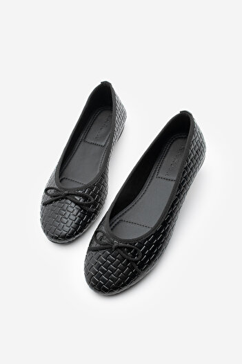 Marjin Women's Bow Detailed Casual Ballet Flats Monit Black