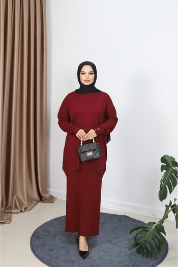 NİSUM MODA Button Detailed Mercerized Skirt Suit