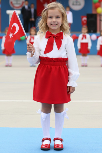Parla Kids Girl Red 23 April 29 October Show Outfit Skirt Blouse Scarf Set