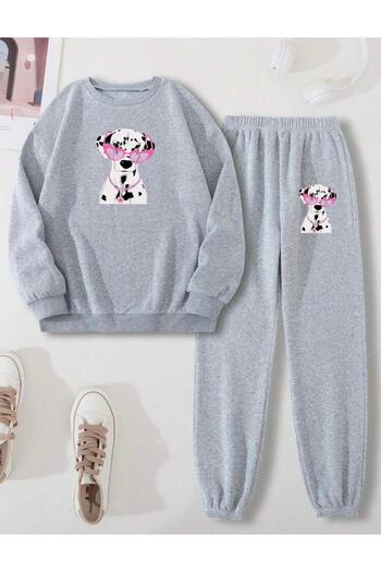 RPT MODA Relaxed Cut Dog Print Detail Oversized Cycling Collar Double Team Tracksuit Bottom and Top
