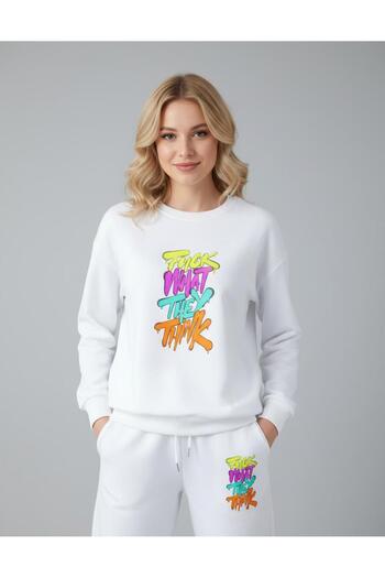 RPT MODA Relaxed Cut Thi̇nk Print Detail Oversized Cycling Collar Double Team Tracksuit Bottom and Top