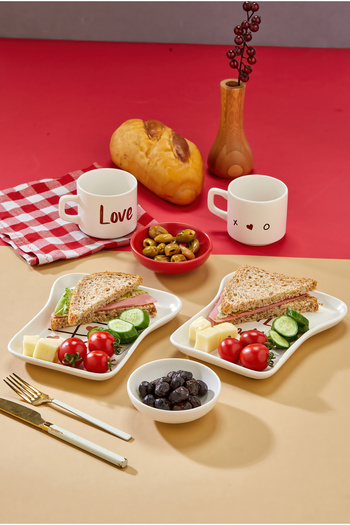 EMBazaar Love Themed 2-Person 6-Piece Ceramic Toast and Breakfast Set - Plate - Mug Set - Stylish Toast Set - Toast
