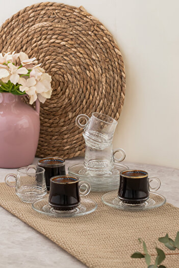 Porsima Lale 12 Piece Glass Turkish Coffee Cup Set 85 ml