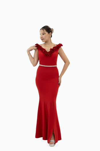 CAREZZA Fiora - Rose Detailed Stone Belted Dress