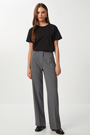 Lovelyİstanbul Stitched Straight Polyviscon Trousers Lgp0023 Anthracite