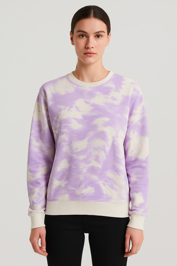 Rich Women's Tie-Dye Pattern Crew Neck Colorful Oversize Relaxed Long Sleeve Sweatshirt