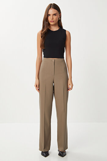Lovelyİstanbul Stitched Straight Polyviscon Trousers Lgp0023 Clay Green