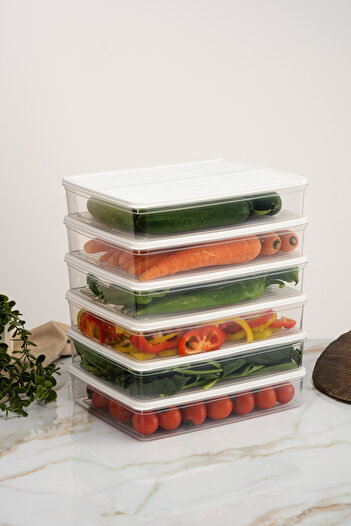 netteucuzluk 6-Piece White Refrigerator Organizer - 2400ml Storage Container Suitable for Microwave and Freeze