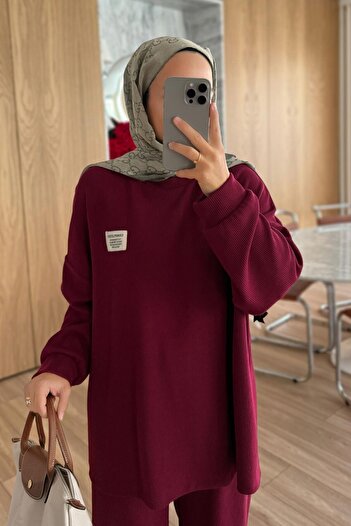 Ka Hijab Ribbed Sport Hijab Set - Burgundy