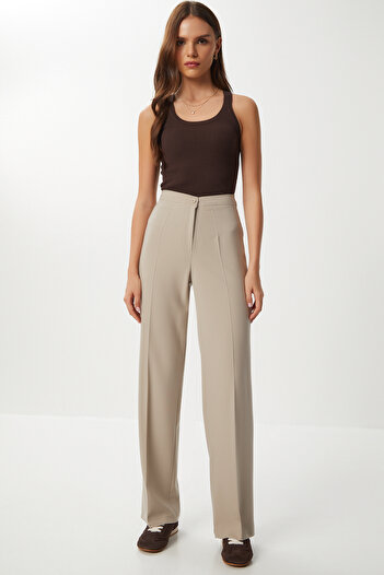 Lovelyİstanbul Stitched Straight Polyviscon Pants Lgp0023 Beige