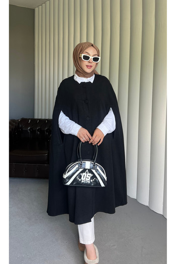ensade Hijab Black Stamp Cloak Poncho