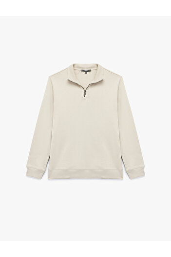 Koton Long Sleeve Ribbed Basic Half Zip Sweatshirt