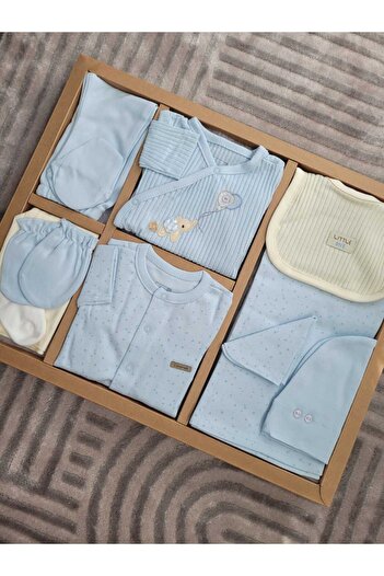 Caramell İncibaby Soft Colour Premium % 100 Pamuk 10'lu Erkek Bebek Hastane Çıkış Seti
