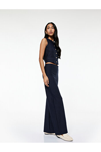 Koton Straight Wide-Leg Striped Fabric Pants