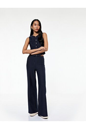 Koton Straight Wide-Leg Striped Fabric Pants