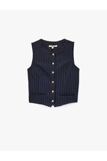 Koton Slim Fit Sleeveless Crew Neck Striped Blazer Vest