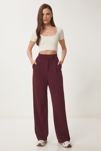 Lovelyİstanbul Burgundy Palazzo Trousers - Comfortable Velcro Waist, Lrv0003