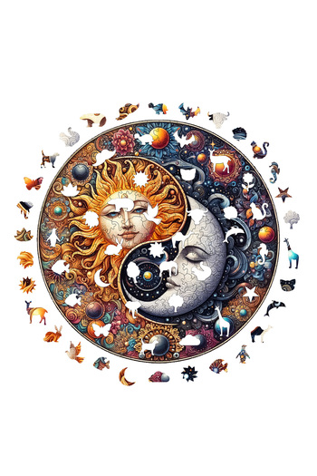 WePuzzleUp Ahşap Puzzle - Güneş Ve Ayın Dansı - 252 Parça, 29x29 cm