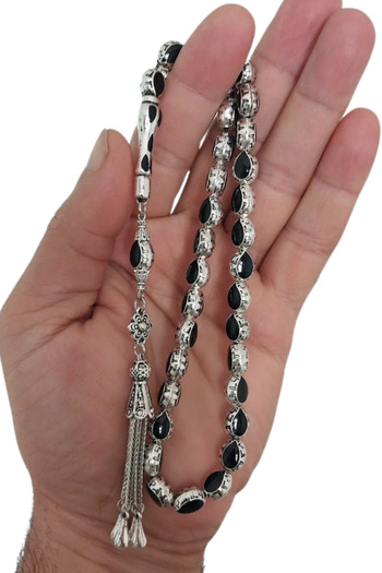 oftenadmire Silver Color Enamel Embroidered Prayer Beads, Quadruple Drop Model Metal Tassel Prayer Beads.