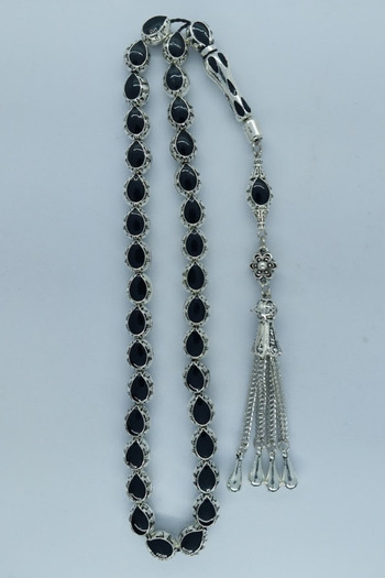 oftenadmire Silver Color Enamel Embroidered Prayer Beads, Quadruple Drop Model Metal Tassel Prayer Beads.