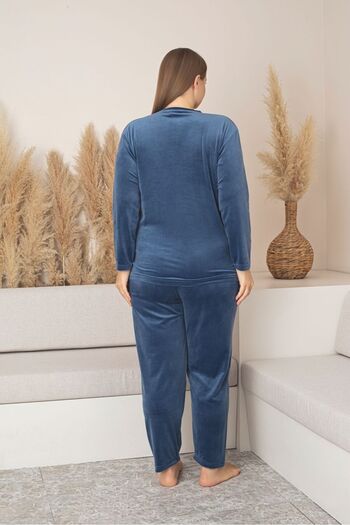 Asel Büyük Beden Kadife Pijama Takımı