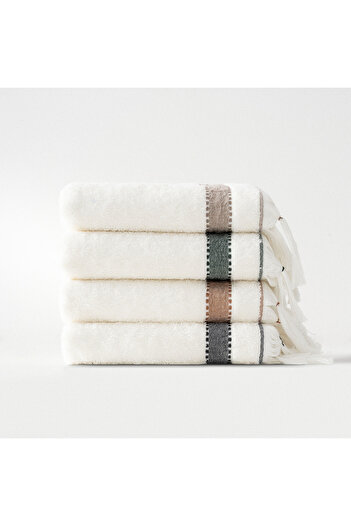 Ecocotton Galya 4-Piece Hand Face Towel 100% Organic Capoque Bordered 50x90 Cm