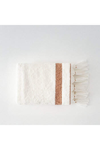 Ecocotton Galya Hand and Face Towel 100% Organic Kapok with Border Cream-Terra 50X90 cm