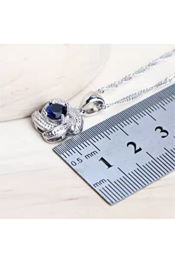 OEM 925 silver plated jewelry set with sapphire blue zircon crystals
