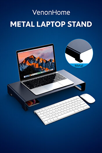 VENON Black Metal Monitor Stand-Laptop Stand-Monitor Riser-Pc Computer Riser Office Shelf Organizer