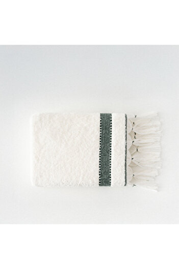 Ecocotton Galya Hand Face Towel 100% Organic Kapok Bordered Cream - Green 50x90 Cm