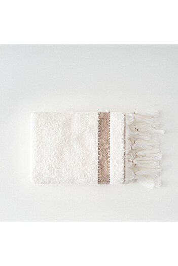 Ecocotton Galya Hand and Face Towel 100% Organic Kapok with Border Cream-Beige 50X90 cm